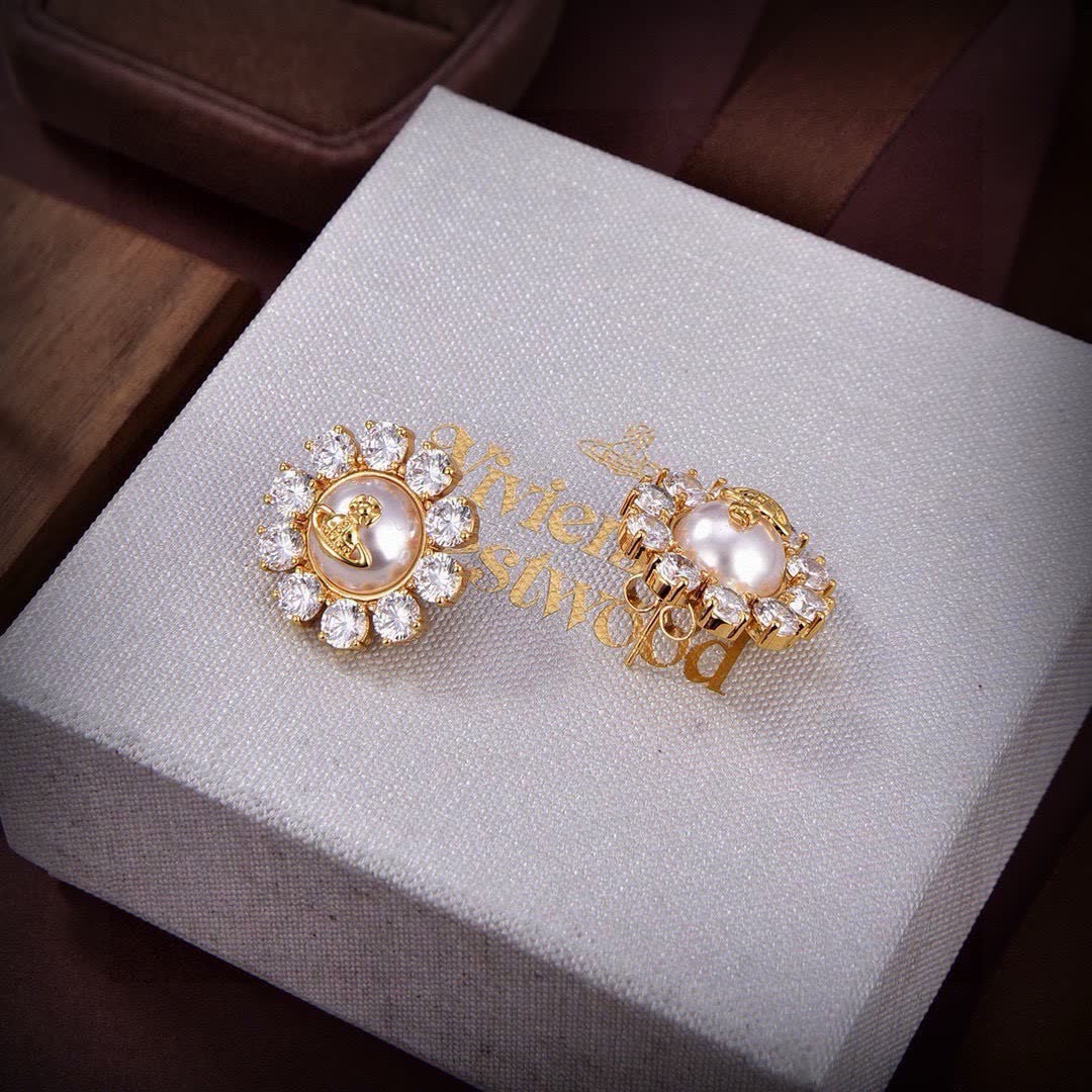 Vivienne Westwood Gold Tone Crystal Stud Earrings